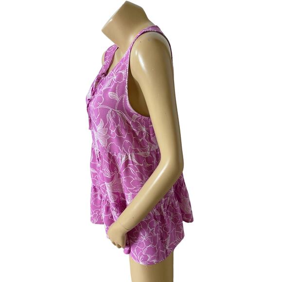 Cynthia Rowley Floral Sleeveless Keyhole Neck Tiered Tunic Top Size Small - Picture 3 of 8